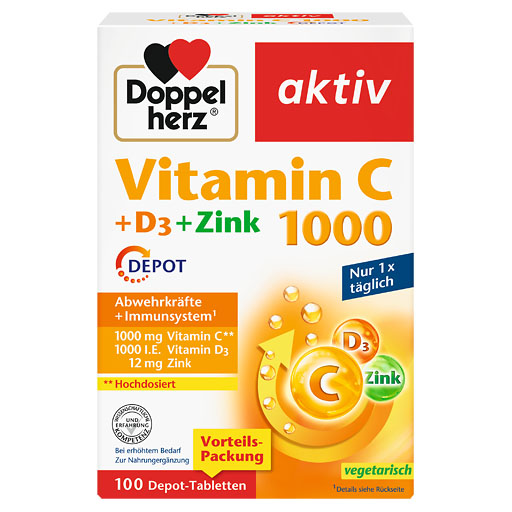 DOPPELHERZ Vitamin C 1000+D3+Zink Depot Tabletten